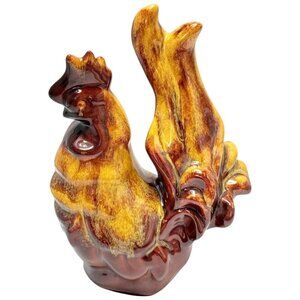 Blue Mountain Pottery Glazed Ceramic Rooster Figurine Harvest Gold Drip Glaze‎